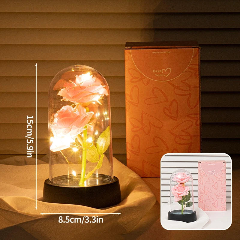Glowing Galaxy Eternal Double Rose with LED Lights Romantic Gift for Valentine's Day and Wedding