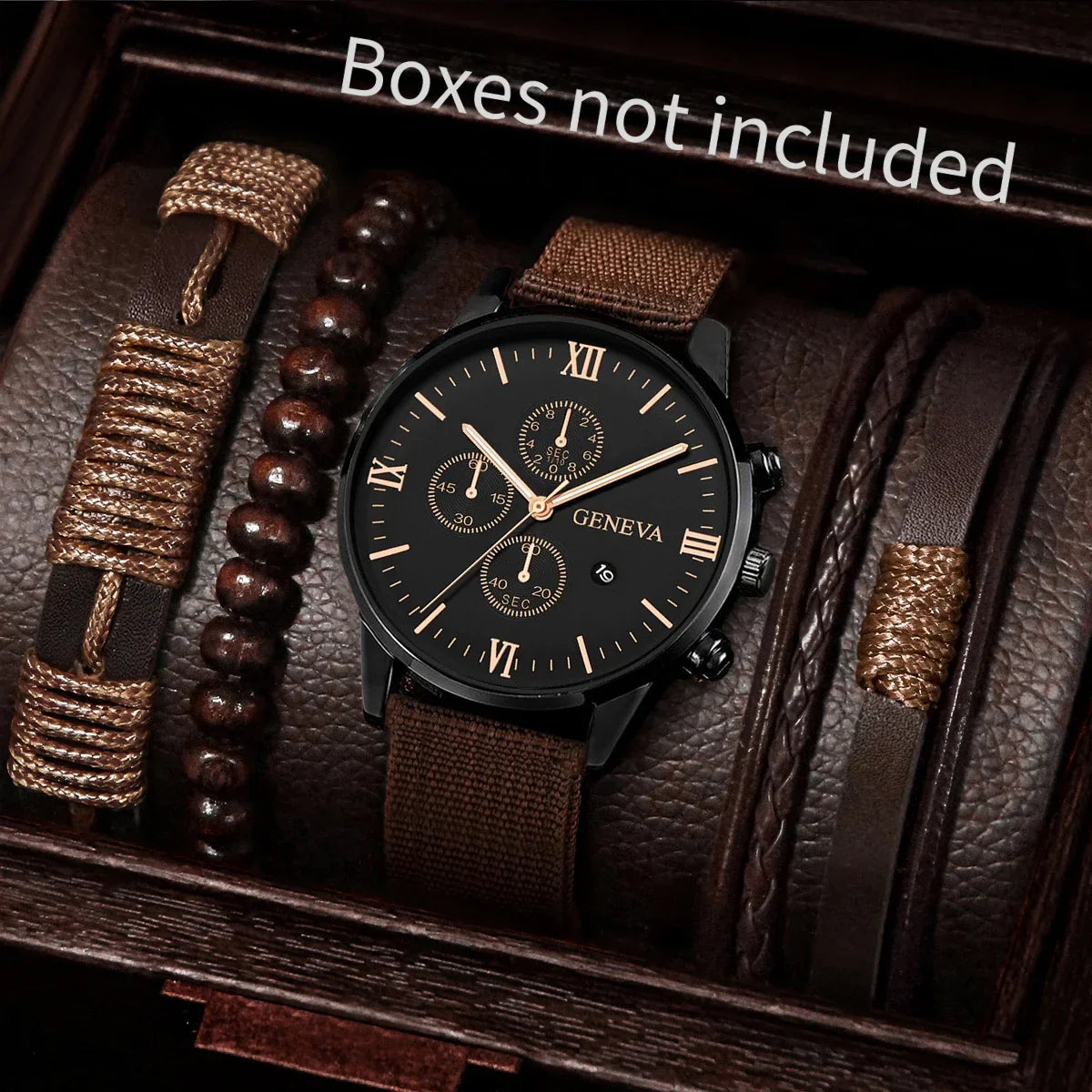 Men's Quartz Watch and Bracelet Set 4 or 5 Pieces