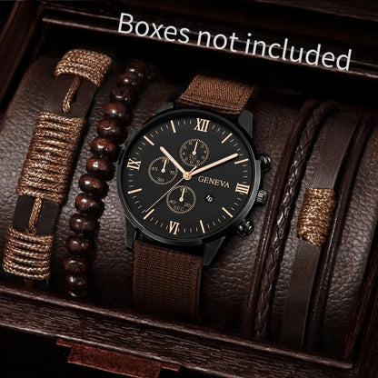 Men's Quartz Watch and Bracelet Set 4 or 5 Pieces