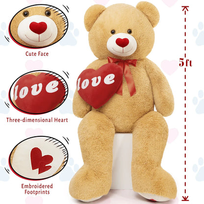 5 Ft Giant Teddy Bear with Love Heart