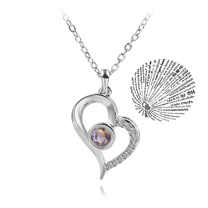 100 Languages Love Projection Heart Necklace