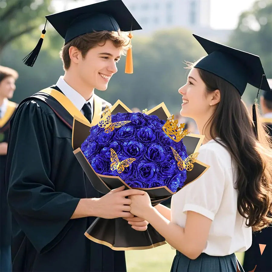 24-Piece Artificial Roses with Golden Butterflies - DIY Home and Wedding Decoration