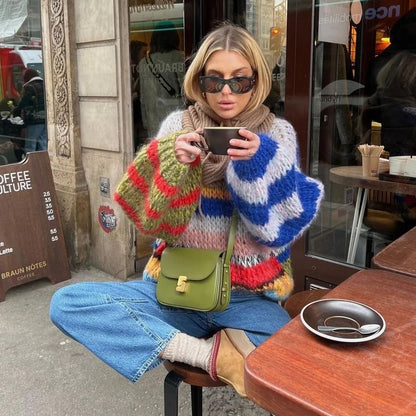 Striped Fuzzy Knit Sweater