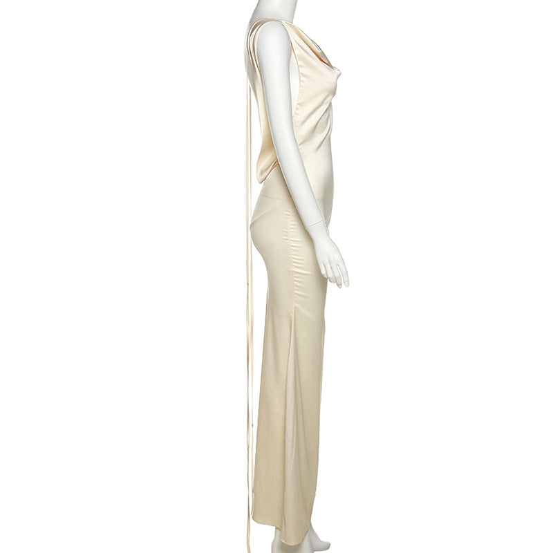 Ivory Satin Backless Maxi Dress