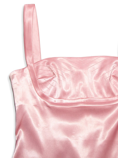 Pink Satin Square Neck Strap Mini Dress