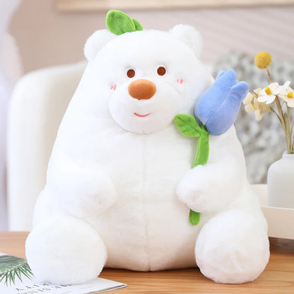 Kawaii Fat Bear Plush Toy Teddy Bear with Rose
