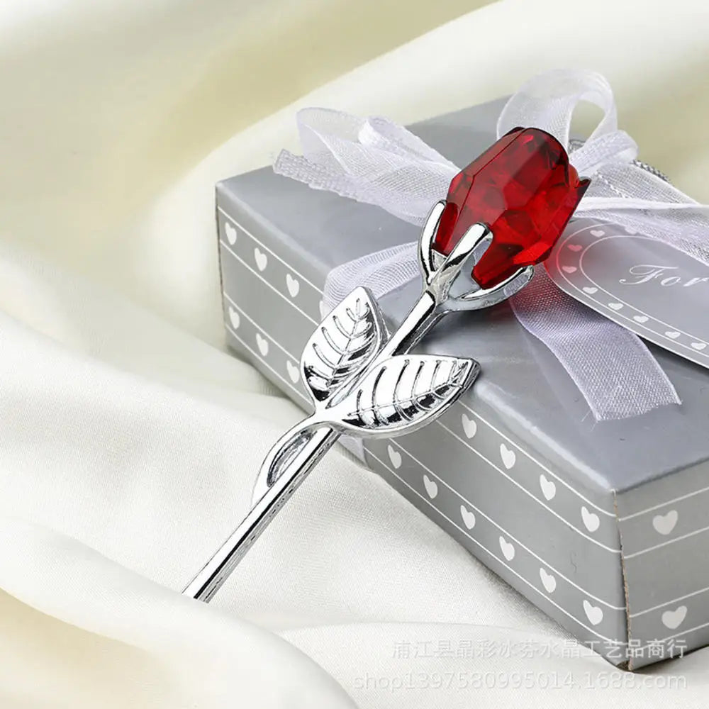 Crystal Glass Rose with Silver or Gold Rod - Romantic Gift