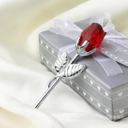 Crystal Glass Rose with Silver or Gold Rod - Romantic Gift