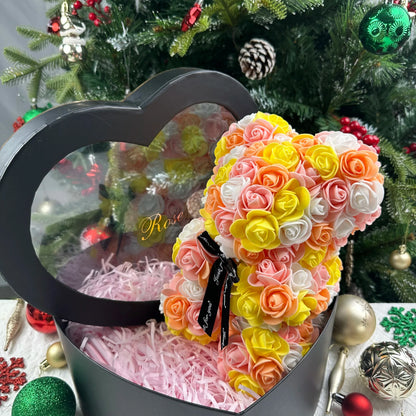 Rose Flower Teddy Bear 25cm Romantic Gift with Box