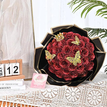 24-Piece Artificial Roses with Golden Butterflies - DIY Home and Wedding Decoration