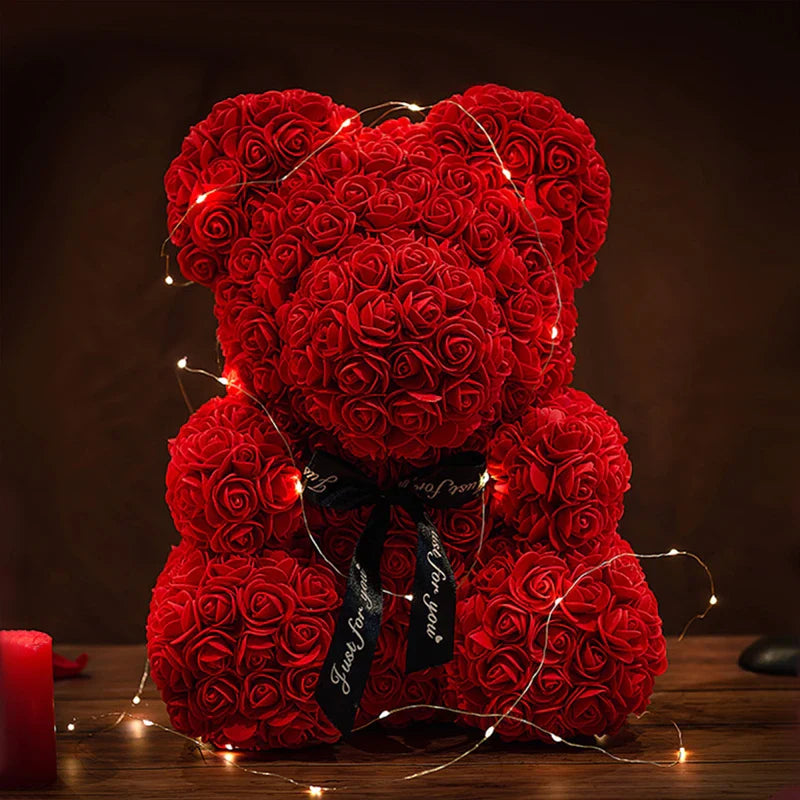 Eternal Rose Teddy Bear with Gift Box and Warm Lights