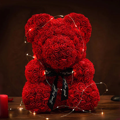 Eternal Rose Teddy Bear with Gift Box and Warm Lights
