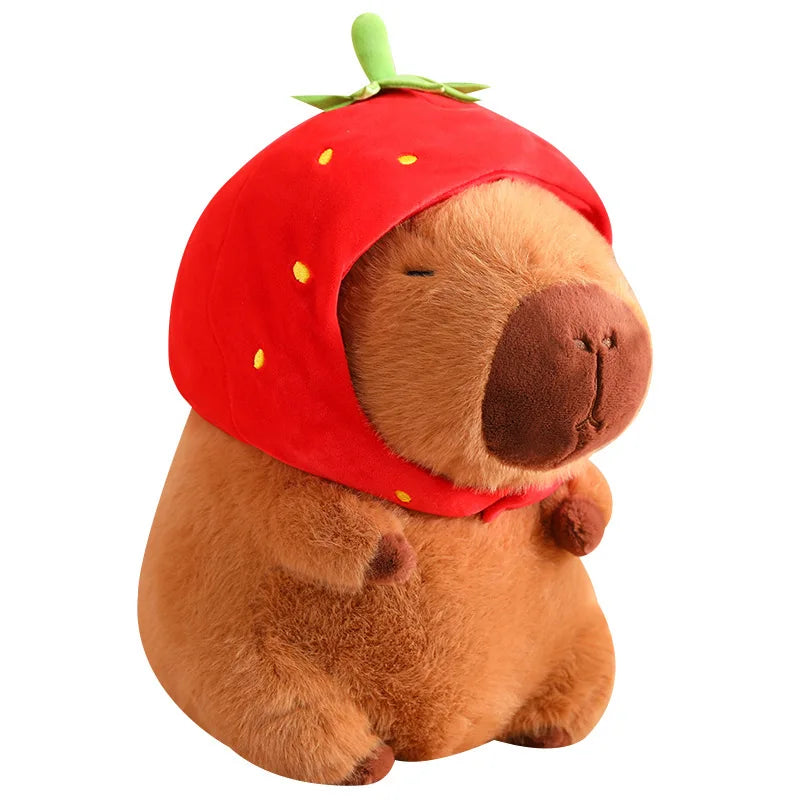 Cute Kawaii Capybara Plush Toy with Turtle Bag - Fluffy Strawberry Cap Gift
