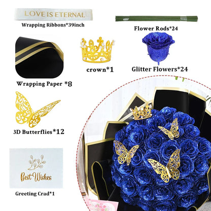 Glitter Artificial Rose Bouquet 24PCS for Wedding Decor
