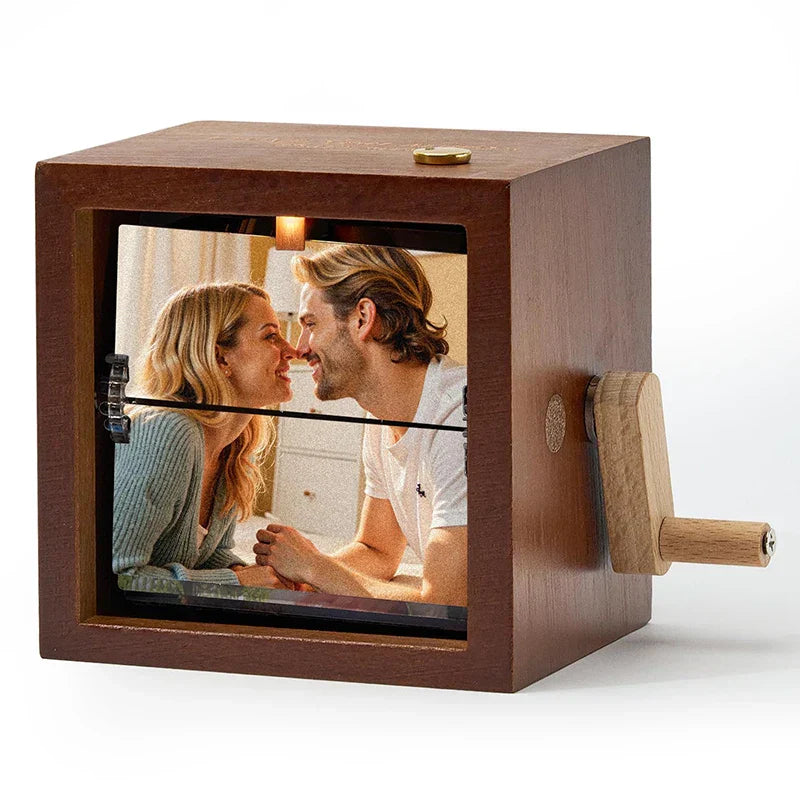 Personalized Hand Crank Photo Flip Box with Light