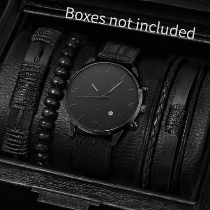 Men's Quartz Watch and Bracelet Set 4 or 5 Pieces