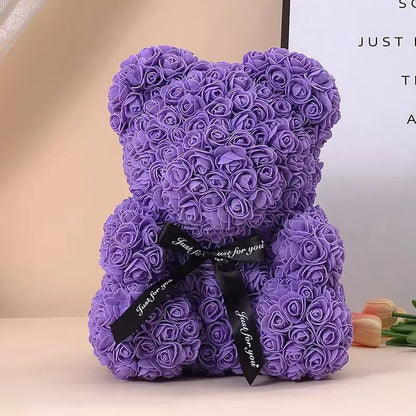 Artificial Rose Teddy Bear 25cm Romantic Floral Gift with Gift Box