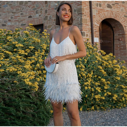 Layered Sequin Fringe Mini Dress