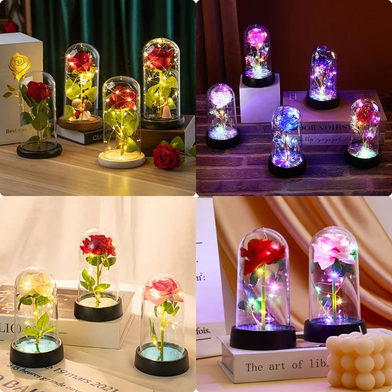 Eternal Rose in Glass Dome Handmade Artificial Flower for Gifts and Decoration