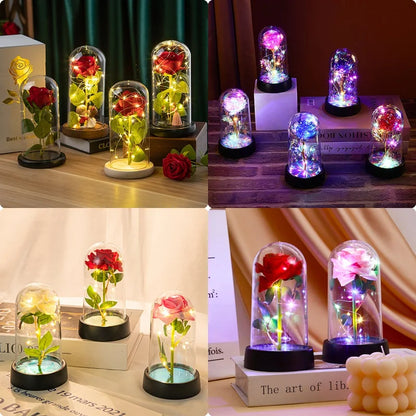 Eternal Rose in Glass Dome Handmade Artificial Flower for Gifts and Decoration