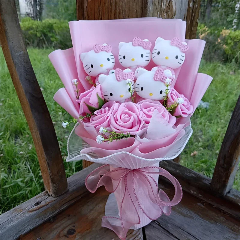 Cute Cat Plush Bouquet with Rose