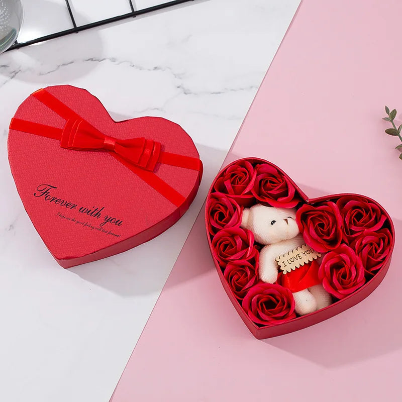Romantic Bear Soap Bouquet with Roses Gift Box for Valentine's Day and Special Occasions