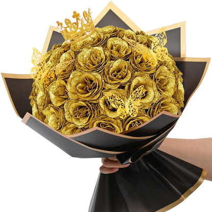 Glitter Artificial Rose Bouquet 24PCS for Wedding Decor