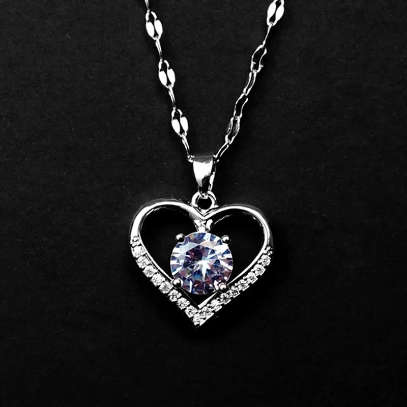Golden Heart Pendant Necklace with Zircon Accent