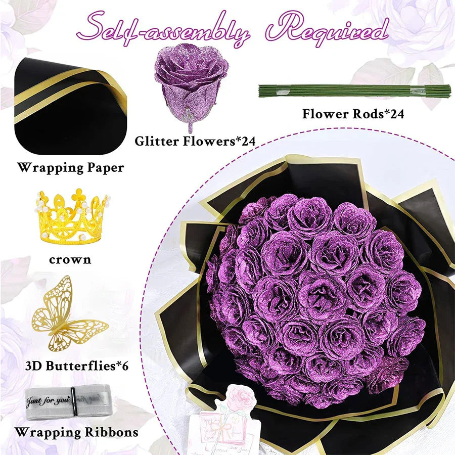 24-Piece Artificial Roses with Golden Butterflies - DIY Home and Wedding Decoration