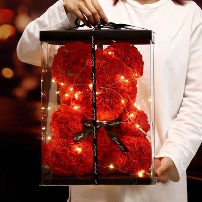 25cm Eternal Rose Flower Bear with Box - Romantic Gift for Valentine's Day, Birthday, or Wedding