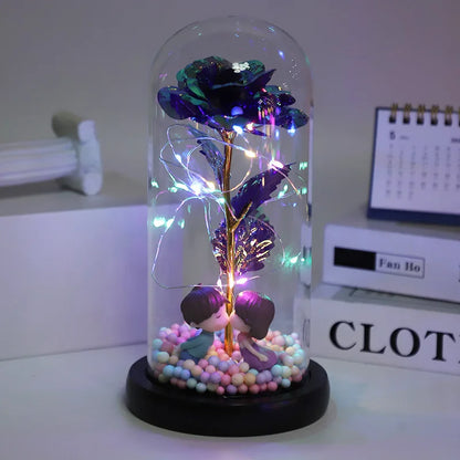 LED Enchanted Galaxy Rose in Glass Dome with Fairy Lights for Valentine's Day and Christmas