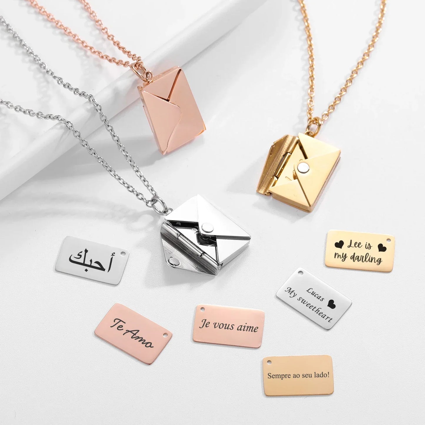Custom Love Letter Envelope Pendant Necklace