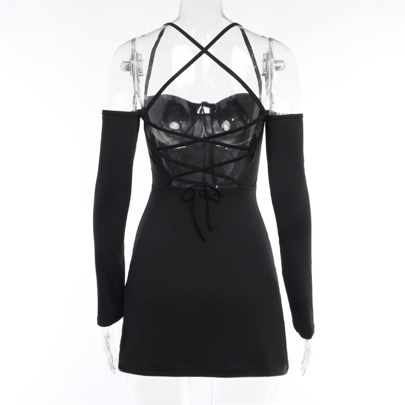 Off-shoulder Strappy Backless Tie-Up Mini Dress