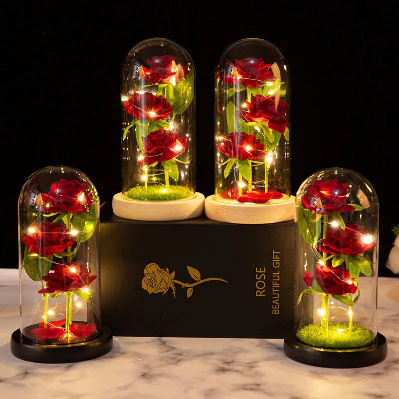 Light Up Rose Glass Dome Ornament