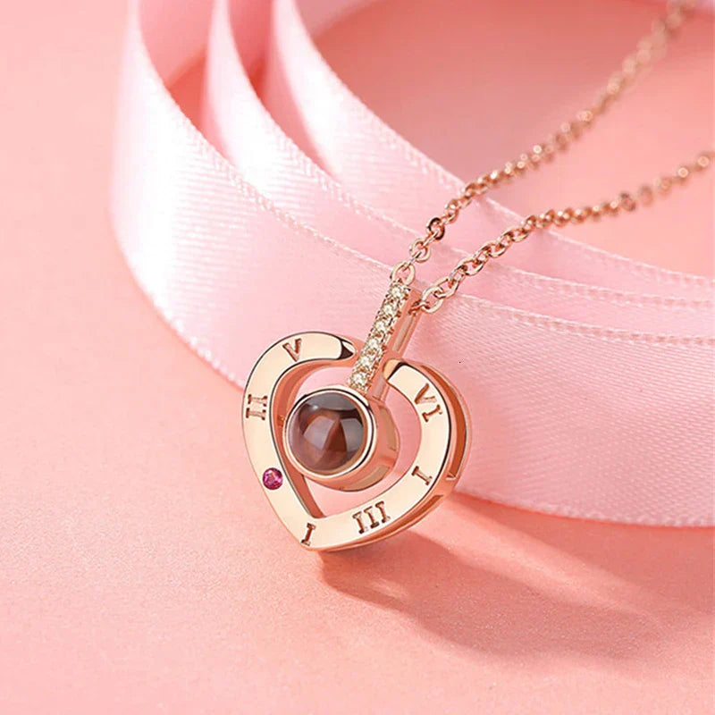 100 Languages I Love You Necklace with Rotating Rose