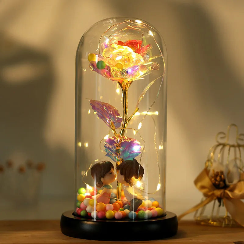 Eternal Rose LED Light in Glass Dome for Romantic Gifts