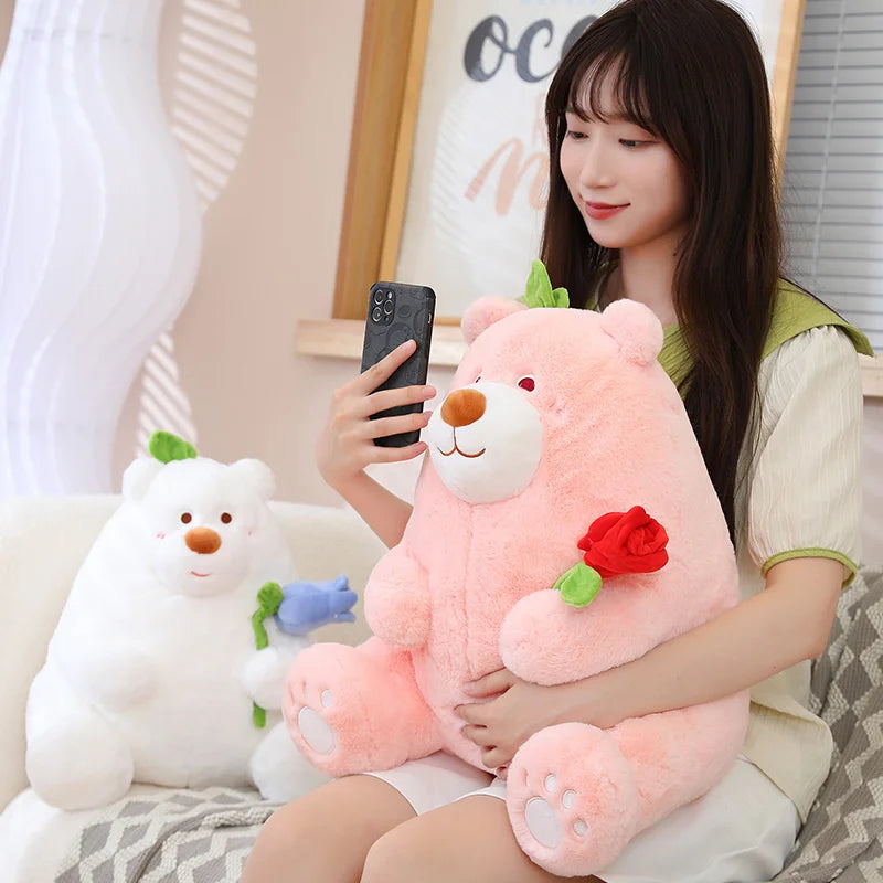 Kawaii Fat Bear Plush Toy Teddy Bear with Rose