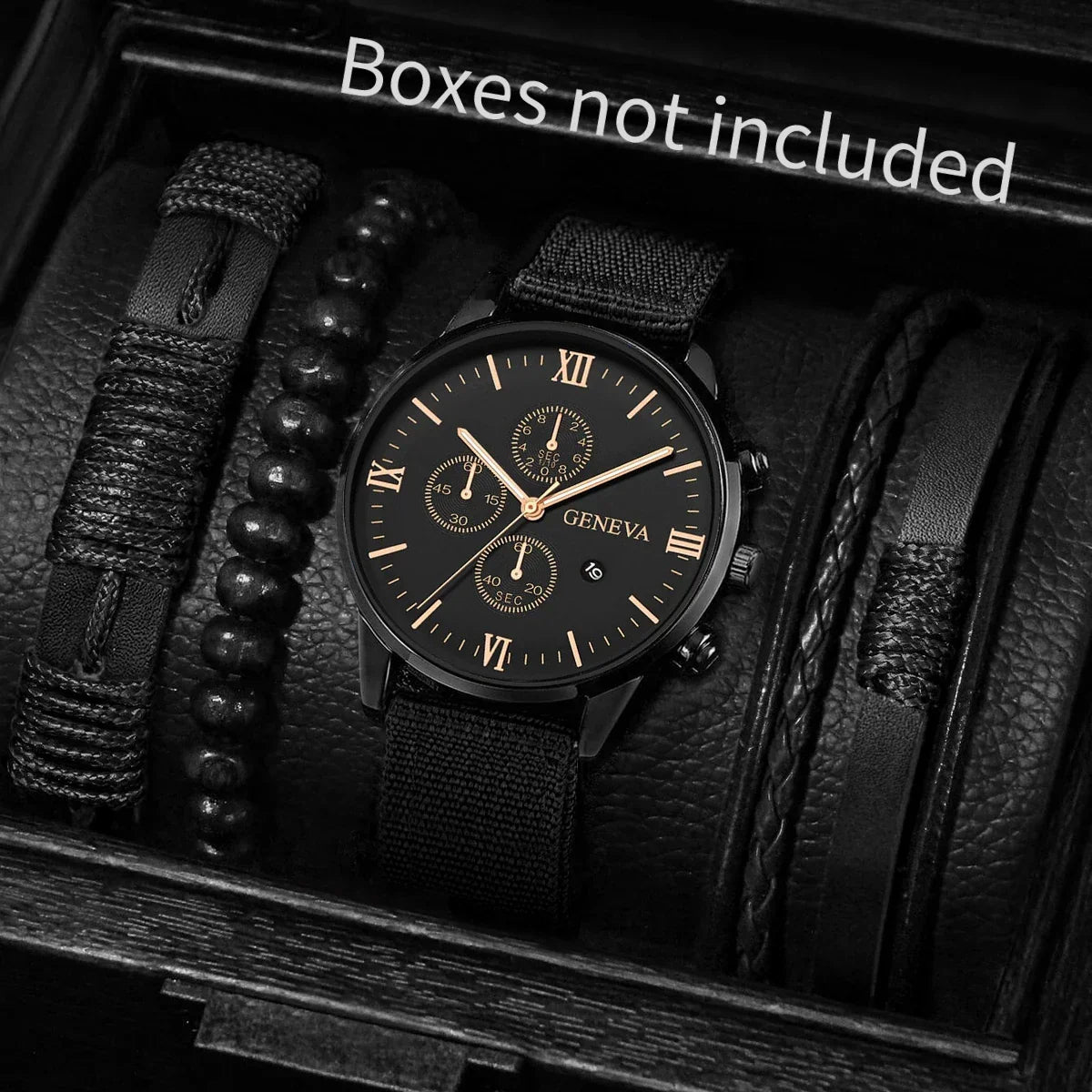 Men's Quartz Watch and Bracelet Set 4 or 5 Pieces