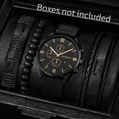 Men's Quartz Watch and Bracelet Set 4 or 5 Pieces
