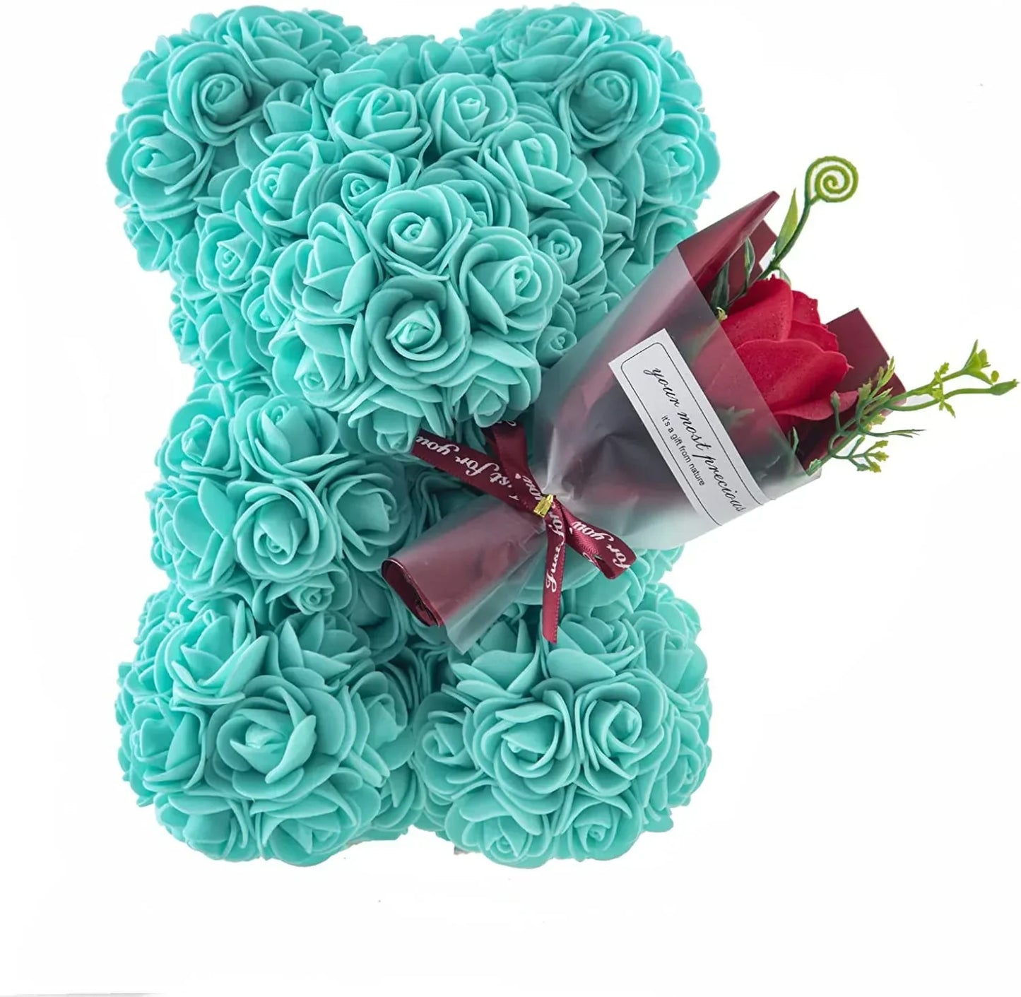 Rose Bear with Flower Bouquet 24cm