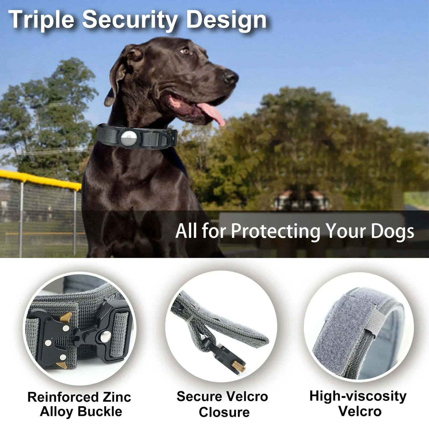 AirTag Dog Collar with Handle, Tactical Dog Collar for Large Medium Dogs