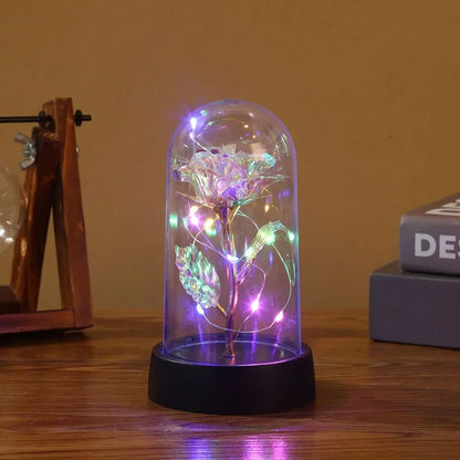 Eternal Rose LED Light Foil Flower In Glass Cover