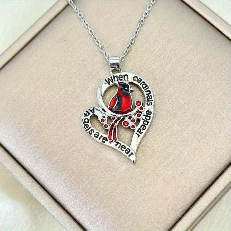 Heart Shaped Cardinal Pendant Necklace