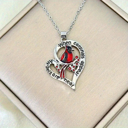 Heart Shaped Cardinal Pendant Necklace