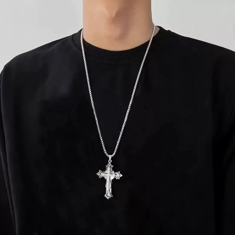 Titanium Steel Cross Pendant Necklace