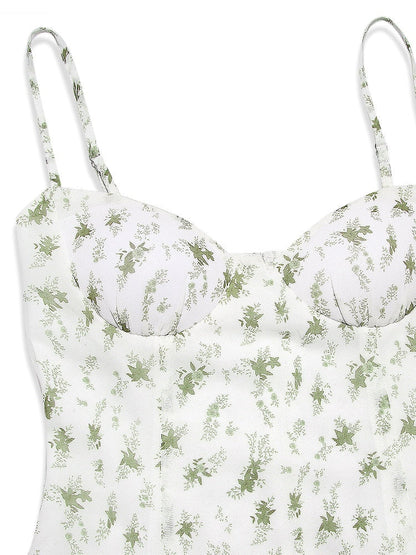 White Bustier Floral Print Mini Dress