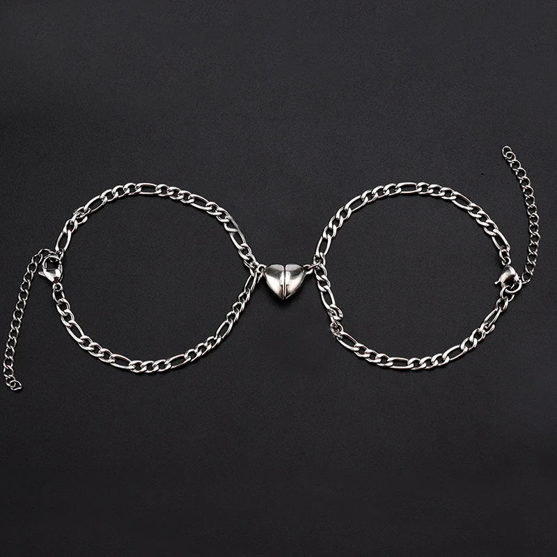 Magnetic Heart Couple Bracelet Set in Stainless Steel