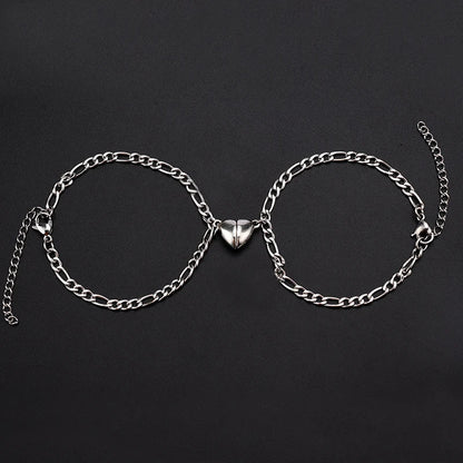 Magnetic Heart Couple Bracelet Set in Stainless Steel