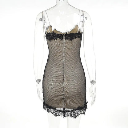 Strappy Mesh Lace Patchwork Mini Sequin Dress