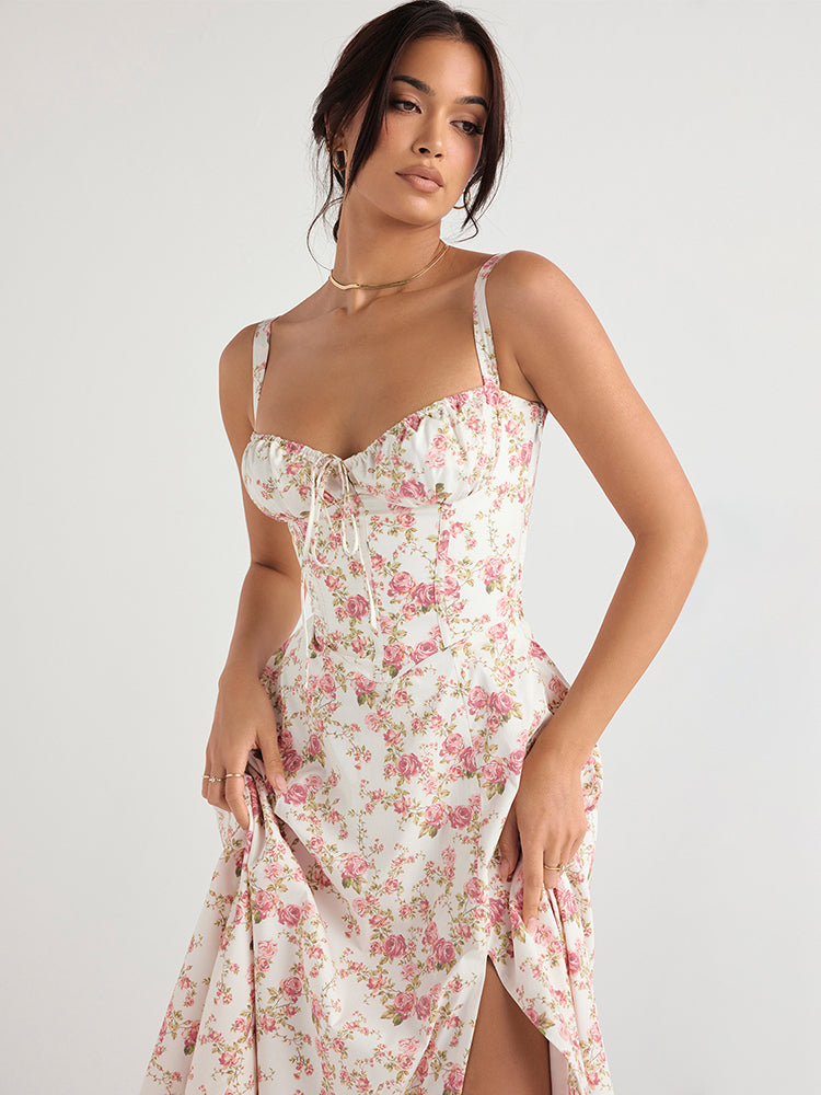 Floral Print Tie-Up Strap Flowy Midi Dress